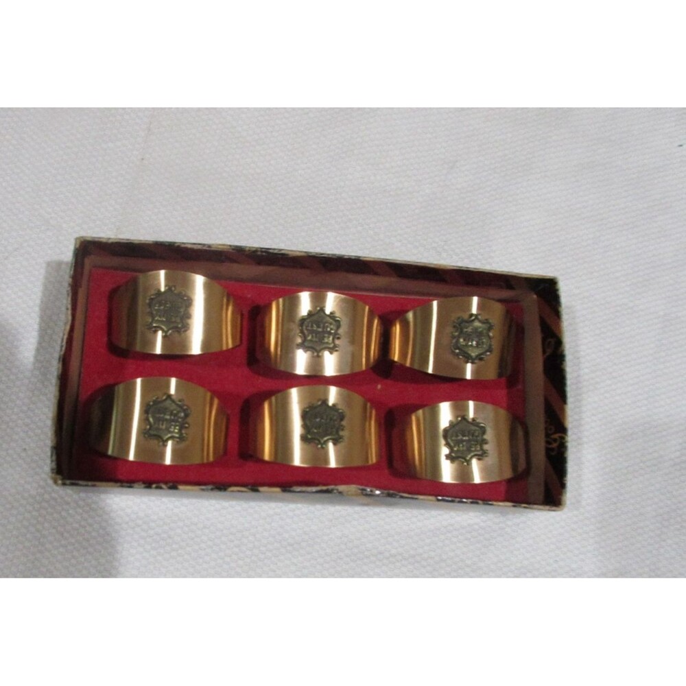Be My Guest Vintage Gold Tone Napkin Ring Set Of 6  Metal Box Has No Lid